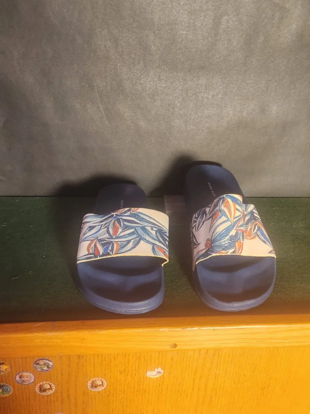 Zara Man Tropical Print Slide Sandals Blue White Men's EU 41/US 8 Pool Slides